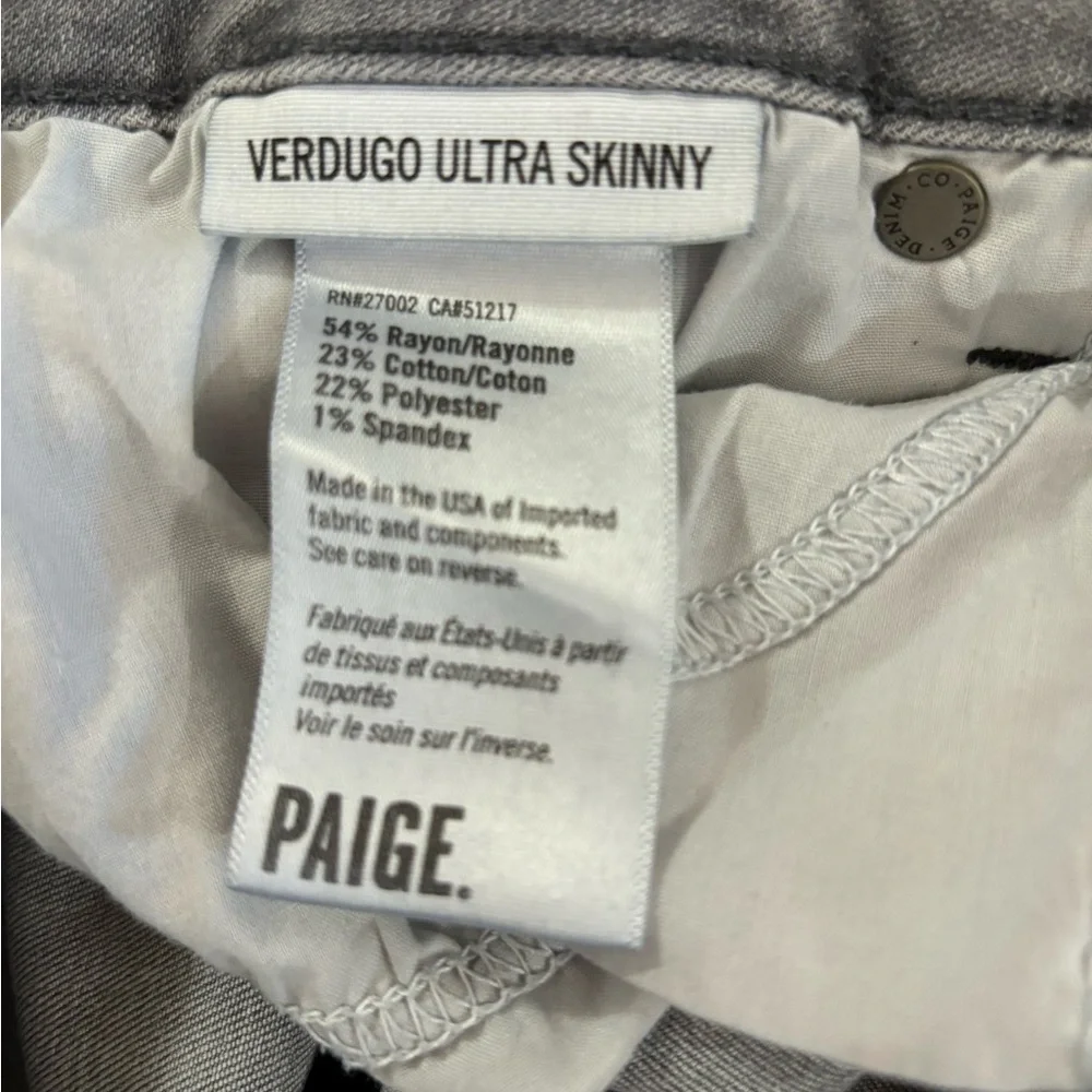 PAIGE Gray Verdugo Mid-Rise Ultra Skinny Jeans 30
